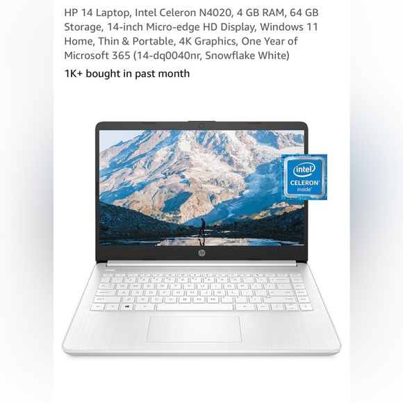 HP Computer- 14" Laptop- Intel Celeron- 4GB Memory - 64GB eMMC - Snowflake White - Picture 3 of 4